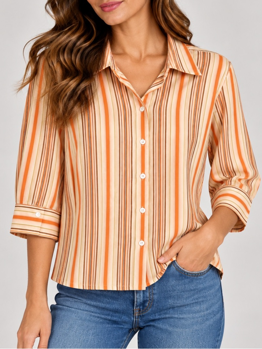 Perry Ellis Peach & Cream Multi-Striped Button-Down Shirt